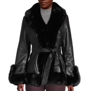 La Fiorentina Belted Faux Fur-Trim Jacket